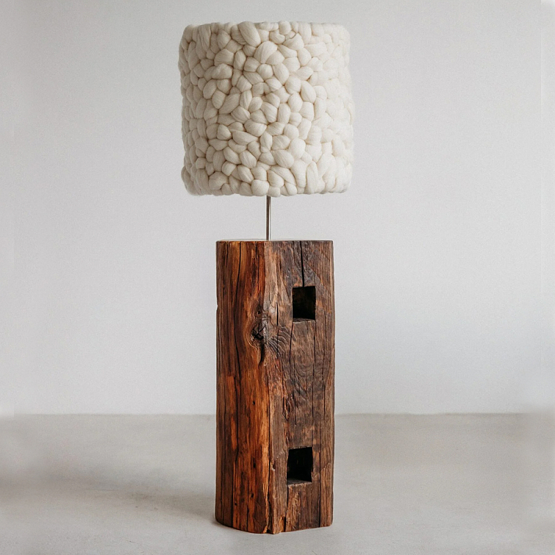 Торшер с вязаным абажуром Woolen Floor Lamp Белый Коричневый Торшер с вязаным абажуром Woolen Floor Lamp Белый Коричневый в Нижнем Новгороде | Loft Concept