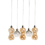 Люстра с 3-мя плафонами волнообразной формы цвета янтарь и 2-мя прозрачными шарообразными плафонами Lucid Rain  варинант исполнения - 1 | Loft Concept в Нижнем Новгороде