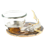 Икорница с декором "Стерлядка" с гравировкой на подставке из натурального камня Агат Decorative Cavair Dishes варинант исполнения - 1 | Loft Concept в Нижнем Новгороде