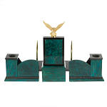 Настольный письменный набор из змеевика тёмно-зелёного цвета с декором в виде орла Successful Leader варинант исполнения - 6 | Loft Concept в Нижнем Новгороде