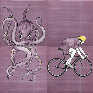 Плитка с узором Осьминог велосипедист