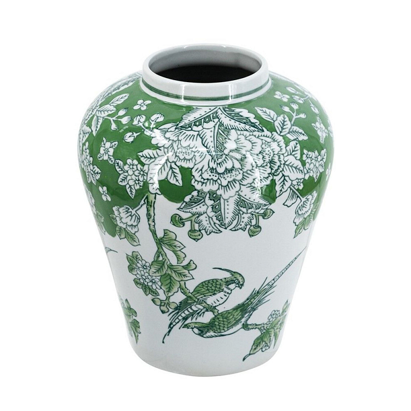Ваза с зелеными цветочными и птичьими мотивами Vase Inspired by Nature Зеленый Белый в Нижнем Новгороде | Loft Concept 