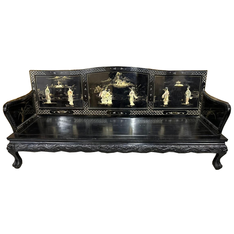 Большая Скамья Шинуазри Large Chinoiserie Bench Chinese Park Черный матовый Золотой Бежевый в Нижнем Новгороде | Loft Concept 