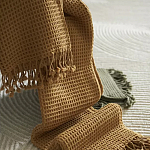 Плед из шерсти цвета охры с бахарамой Waffle Comfort варинант исполнения - 6 | Loft Concept в Нижнем Новгороде