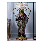 Ваза из фарфора черная с цветочной росписью и бронзовыми элементами Spring Garden варинант исполнения - 3 | Loft Concept в Нижнем Новгороде