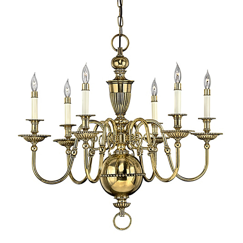 Люстра цвета латунь с 6-ю лампами в форме свечей в классическом стиле Hinkley Латунь Кремовый в Нижнем Новгороде | Loft Concept 