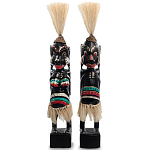 Комплект из 2-х деревянных статуэток Asmat Straw Headdress Statuettes Black Colorful Tattoo варинант исполнения - 4 | Loft Concept в Нижнем Новгороде