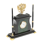Часы настольные с Гербом России и 2-мя шариковыми ручками в комплекте Stone Clock варинант исполнения - 2 | Loft Concept в Нижнем Новгороде