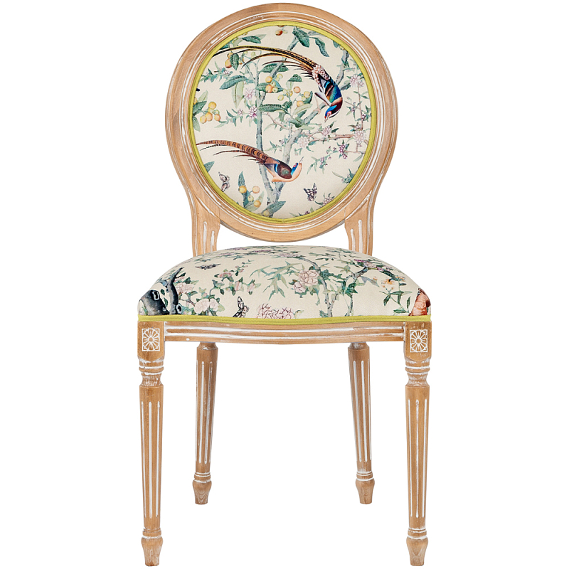 Стул из массива бука бежевый с изображением птиц и цветов Beige Green Chinoiserie Birds Garden Chair Бежевый Салатовый Мульти в Нижнем Новгороде | Loft Concept 