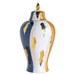 Ваза с крышкой и мазками синего и золого цвета на белом фоне Chinoiserie Ceramics варинант исполнения - 1 | Loft Concept в Нижнем Новгороде
