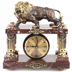 Часы настольные из креноида и бронзы с декором в виде льва Lion Stone Clock варинант исполнения - 1 | Loft Concept в Нижнем Новгороде