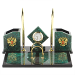 Настольный письменный набор из змеевика с часами и гербом Successful Leader варинант исполнения - 1 | Loft Concept в Нижнем Новгороде