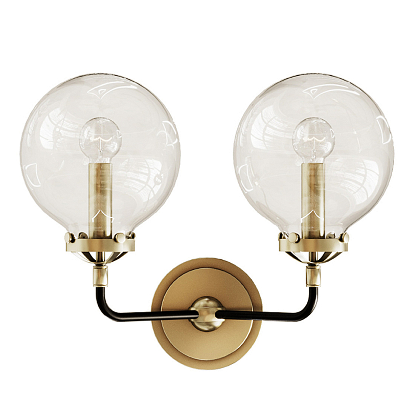 Бра Бистро Globe Clear Glass Double Sconce Brass  в Нижнем Новгороде | Loft Concept 