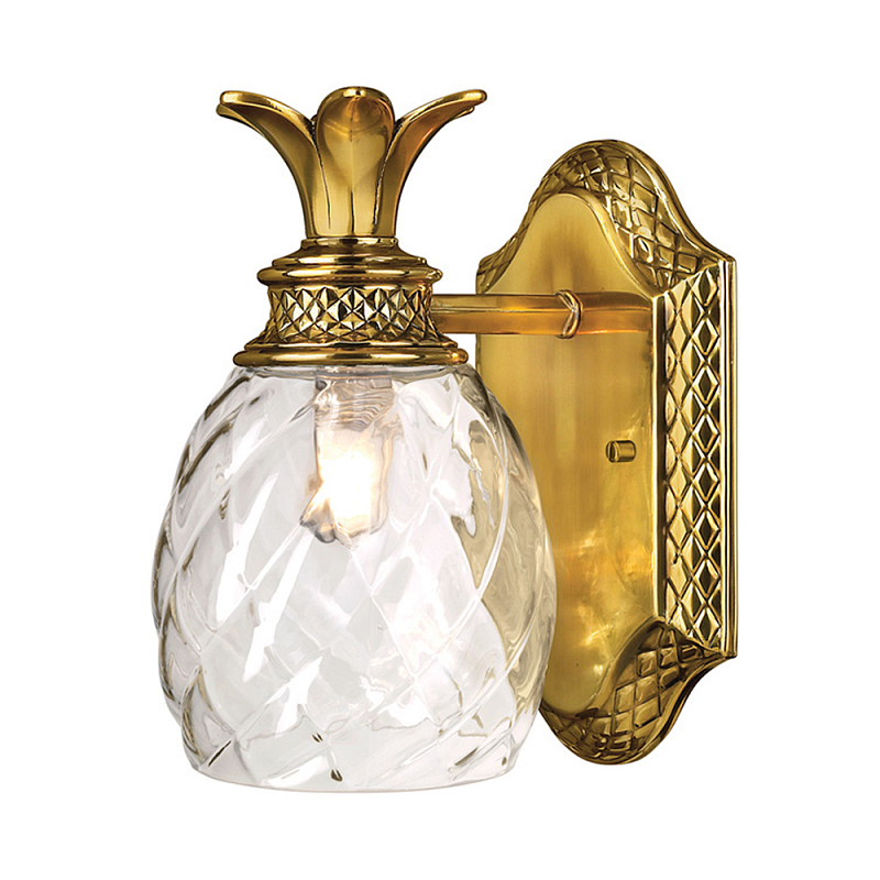 Бра для ванных комнат с прозрачным стеклянным плафоном в форме ананаса и декоративным основанием с рельефным узором Hinkley Бронза Латунь Прозрачное Стекло в Нижнем Новгороде | Loft Concept 