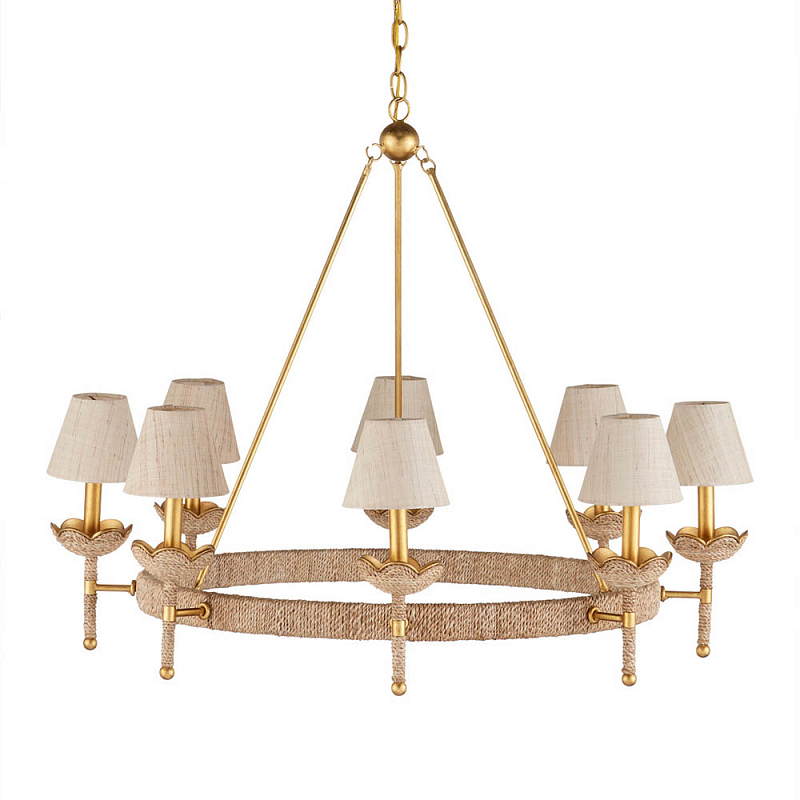 Люстра из кованого железа с отделкой плетеной веревкой и сусальным золотом Parisian Style Золотой Бежевый в Нижнем Новгороде | Loft Concept 
