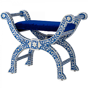 Табурет отделка кость голубой BONE INLAY Jenny Stool