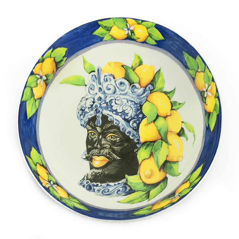 Тарелка Abhika SOUP PLATE MORO HEAD D 22,5 Blue Темно-синий Желтый в Нижнем Новгороде | Loft Concept 