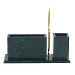 Настольный письменный набор с гербом России и часами из природного камня змеевик Successful Leader варинант исполнения - 3 | Loft Concept в Нижнем Новгороде