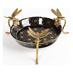 Блюдо черного цвета из фрафора на бронзовых ножках в виде стрекоз Eden Garden варинант исполнения - 1 | Loft Concept в Нижнем Новгороде