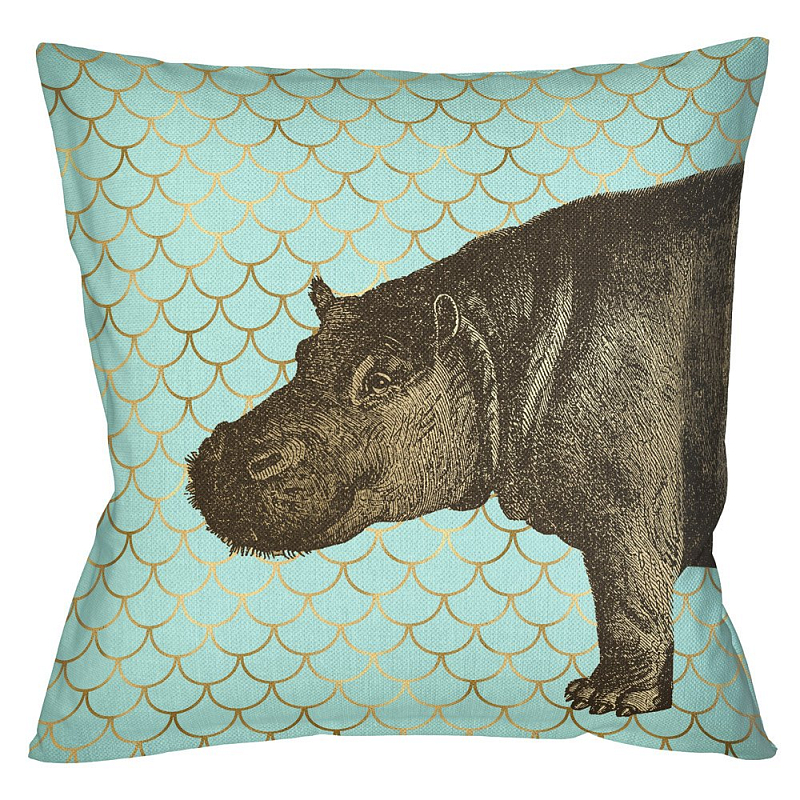 Подушка Safari light blue hippopotamus Бирюзовый Глянцевое золото Подушка Safari light blue hippopotamus Бирюзовый Глянцевое золото в Нижнем Новгороде | Loft Concept