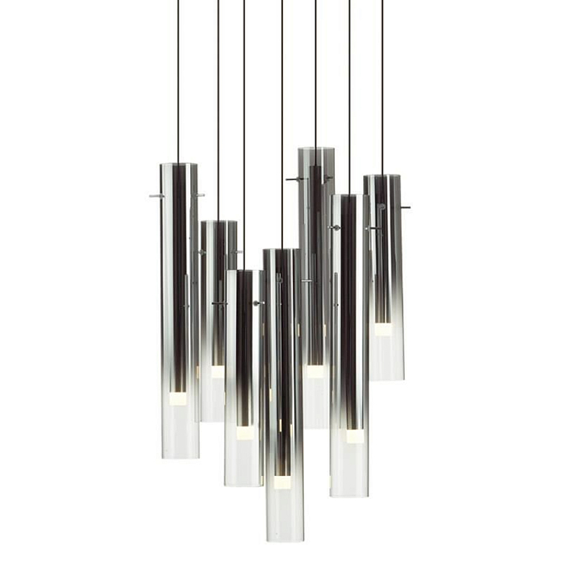 Люстра каскадная с 7-ю цилиндрическими плафонами из стекла Luminous Cylinders Золотой Янтарный Черный Серый в Нижнем Новгороде | Loft Concept 