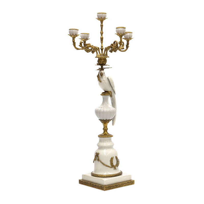 Подсвечник белый Попугай из фарфора с бронзовыми элементами Eden Garden Белый Бронза в Нижнем Новгороде | Loft Concept 