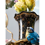 Ваза черная фарфоровая с  узором и бронзовым декором в виде веток с фарфоровой птичкой и цветами Eden Garden варинант исполнения - 4 | Loft Concept в Нижнем Новгороде