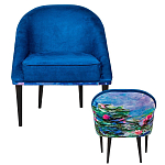 Кресло из натурального бука синее с цветочным принтом Impressionism in Art варинант исполнения - 2 | Loft Concept в Нижнем Новгороде