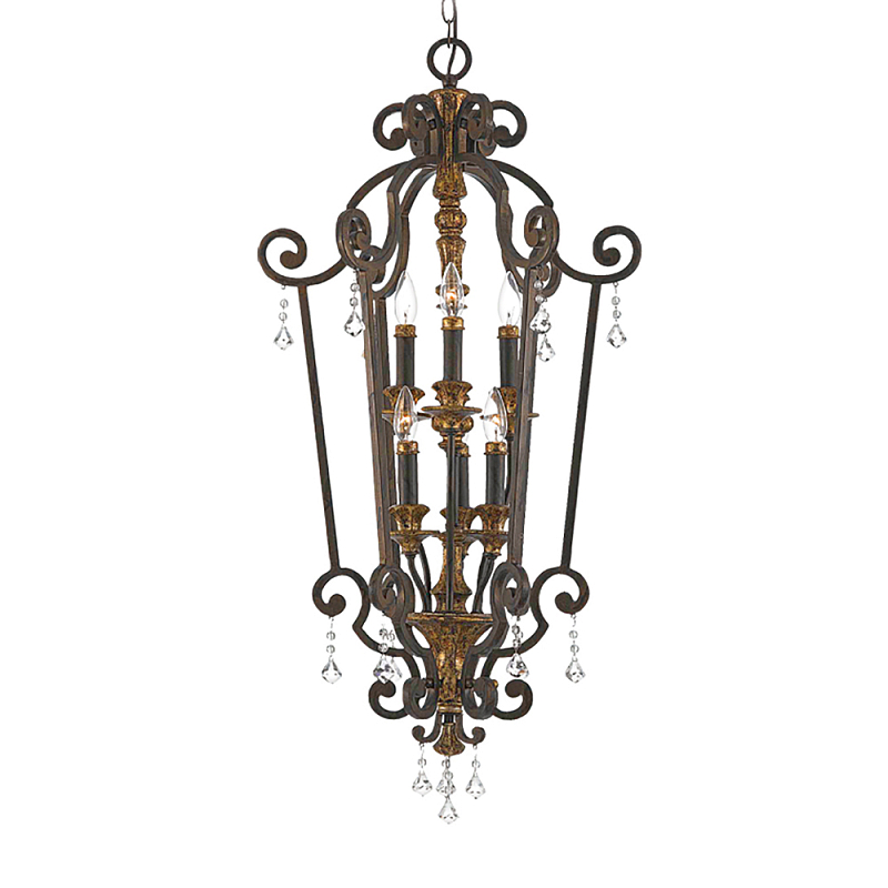 Люстра бронзового цвета с 6-ю лампами и стеклянными подвесками в классическом стиле Quoizel Бронза Прозрачное Стекло Золотой в Нижнем Новгороде | Loft Concept 