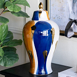 Ваза с крышкой и мазками синего и золого цвета на белом фоне Chinoiserie Ceramics варинант исполнения - 3 | Loft Concept в Нижнем Новгороде