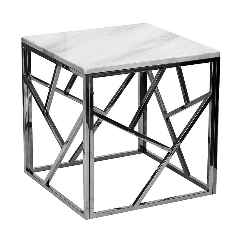 Приставной стол Serene Furnishing Chrome Marble Top Side Table Хром Белый в Нижнем Новгороде | Loft Concept 