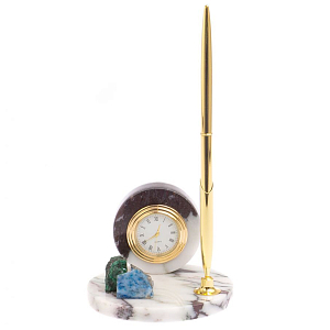 Часы настольные с шариковой металлической ручкой из натурального камня Stone Clock
