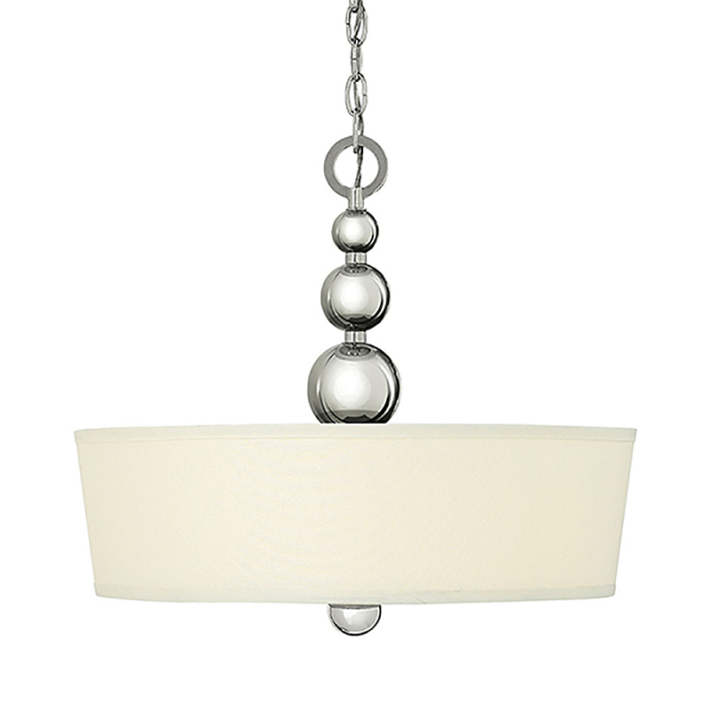 Люстра подвесная с белым тканевым цилиндрическим абажуром и декоративными шарами Hinkley Латунь Никель Бежевый в Нижнем Новгороде | Loft Concept 