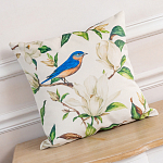 Декоративная подушка бежевая с изображением птица в саду Blooming Blue Birds варинант исполнения - 2 | Loft Concept в Нижнем Новгороде