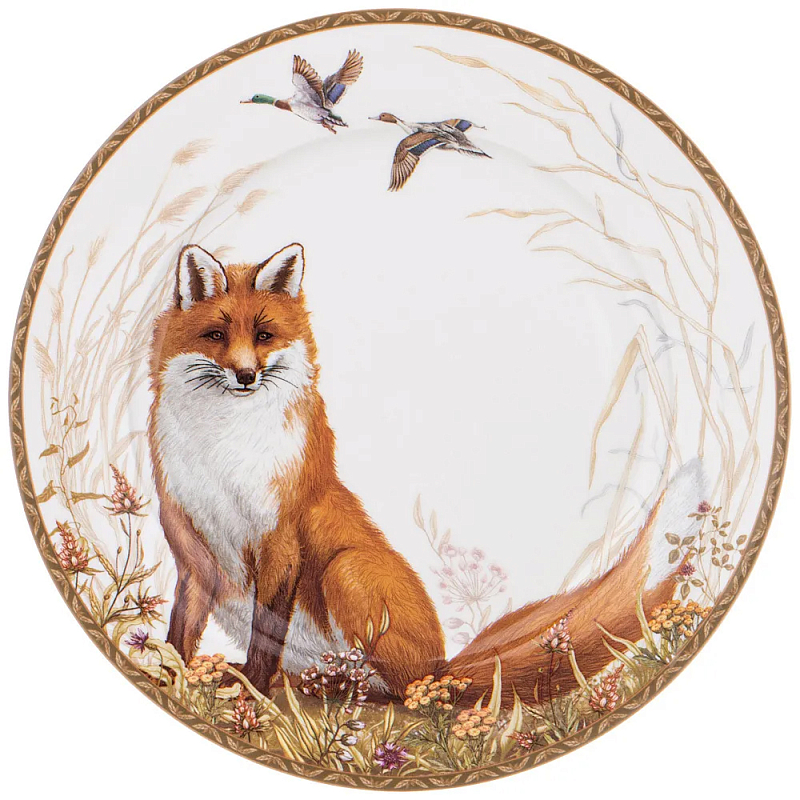 Тарелка закусочная из фарфора с изображением лисы Hunting Porcelain Collection Белый Коричневый Мульти Тарелка закусочная из фарфора с изображением лисы Hunting Porcelain Collection Белый Коричневый Мульти в Нижнем Новгороде | Loft Concept