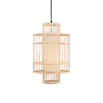 Подвесной светильник из деревянных прутьев с плафоном из натуральной ткани Light Inside the Cell варинант исполнения - 2 | Loft Concept в Нижнем Новгороде