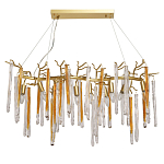 Люстра линейная золотого цвета с декоративными ветвями и длинными стеклянными подвесками в форме сосулек Droplet Chandelier варинант исполнения - 1 | Loft Concept в Нижнем Новгороде