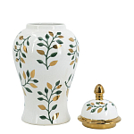Ваза белая с крышкой с рисунком зеленых и золотых листьев 40 см Chinoiserie Ceramics варинант исполнения - 2 | Loft Concept в Нижнем Новгороде