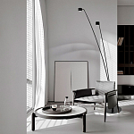 Торшер с изогнутой черной металлической стойкой и цилиндрическим плафоном Davide Groppi варинант исполнения - 7 | Loft Concept в Нижнем Новгороде