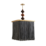 Люстра квадратная с бахромой и подвесом из деревянных бусин Psyche варинант исполнения - 1 | Loft Concept в Нижнем Новгороде