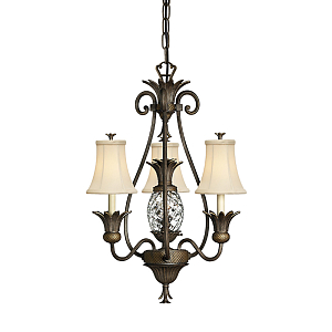 Люстра бронзового цвета с 3-мя кремовыми текстильными абажурами Hinkley