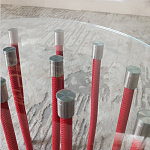 Дизайнерский журнальный стол с круглой прозрачной столешницей и основанием в виде красных металлических тросов Wires варинант исполнения - 5 | Loft Concept в Нижнем Новгороде