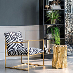 Кресло с металлическим золотистым каркасом и мягкой обивкой с чёрно-белым принтом зебры Wild animals варинант исполнения - 5 | Loft Concept в Нижнем Новгороде