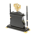 Часы настольные с Гербом России и 2-мя шариковыми ручками в комплекте Stone Clock варинант исполнения - 3 | Loft Concept в Нижнем Новгороде