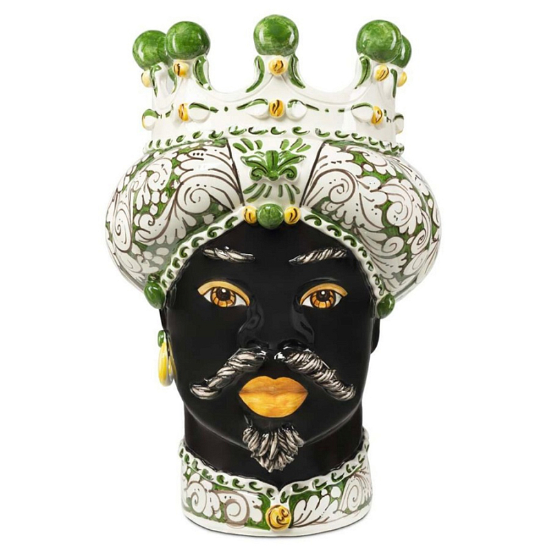 Ваза Vase Moro Man Ornate Dark Green Черный Зеленый Белый в Нижнем Новгороде | Loft Concept 