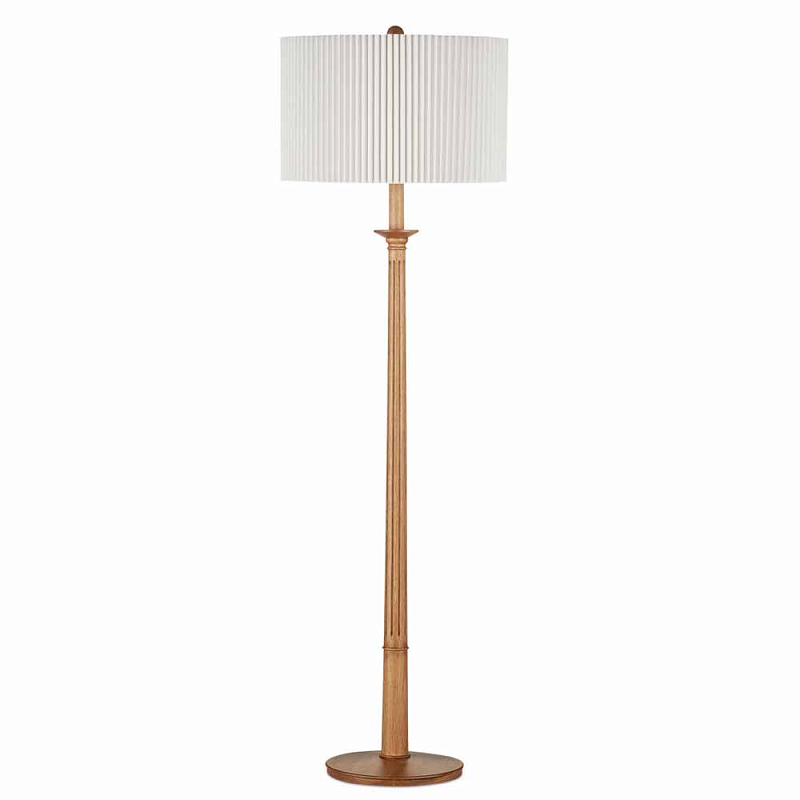 Торшер с фактурным абажуром на деревянном основании Pleated Floor Lamp  в Нижнем Новгороде | Loft Concept 