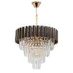 Люстра из черного металла с многоярусными подвесками из прозрачного хрусталя на золотой цепи Empire Black Chandelier Crystal варинант исполнения - 2 | Loft Concept в Нижнем Новгороде