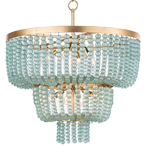 Круглая трехъярусная люстра с подвесками в виде круглых стеклянных бусин Blue Beads Chandelier