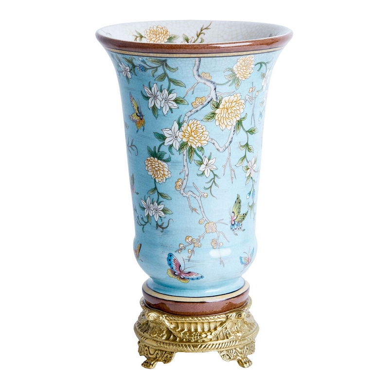 Ваза из голубого фарфора с бронзовыми элементами Blue Garden Бронза Мульти Голубой в Нижнем Новгороде | Loft Concept 