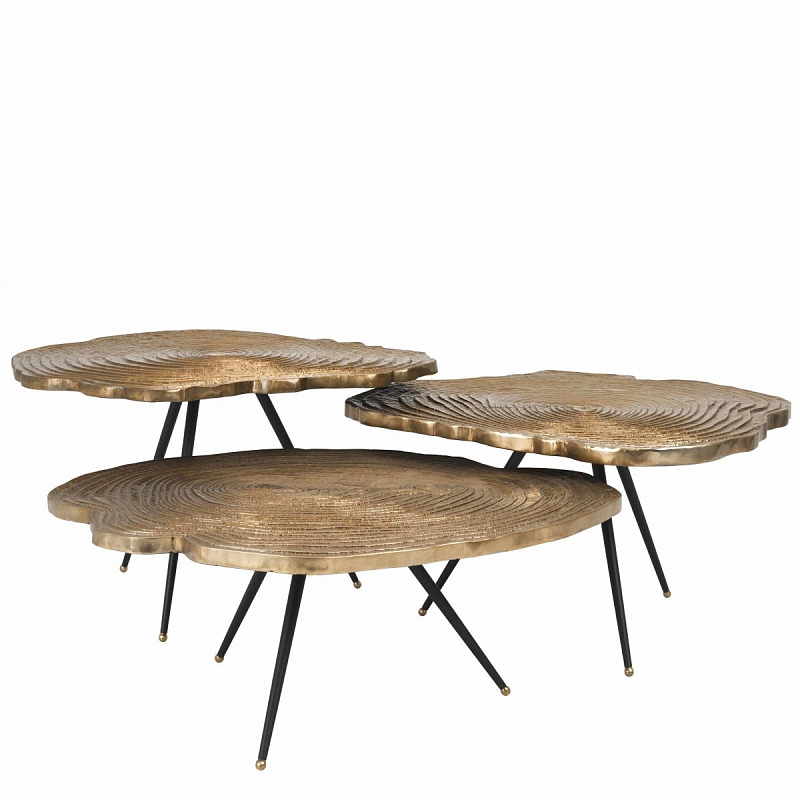 Набор столиков Eichholtz Coffee Table Quercus Set of 3 Черный Латунь в Нижнем Новгороде | Loft Concept 